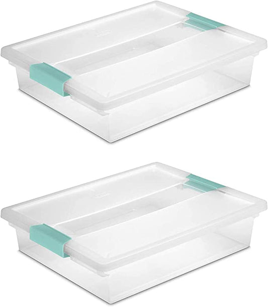Sterilite Large Clip Box, Clear with Blue Aquarium Latches (2-Pack)