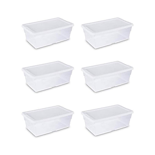 STERILITE 16428012 6 Quart/5.7 Liter Storage Box, White Lid with Clear Base (Pack of 6)