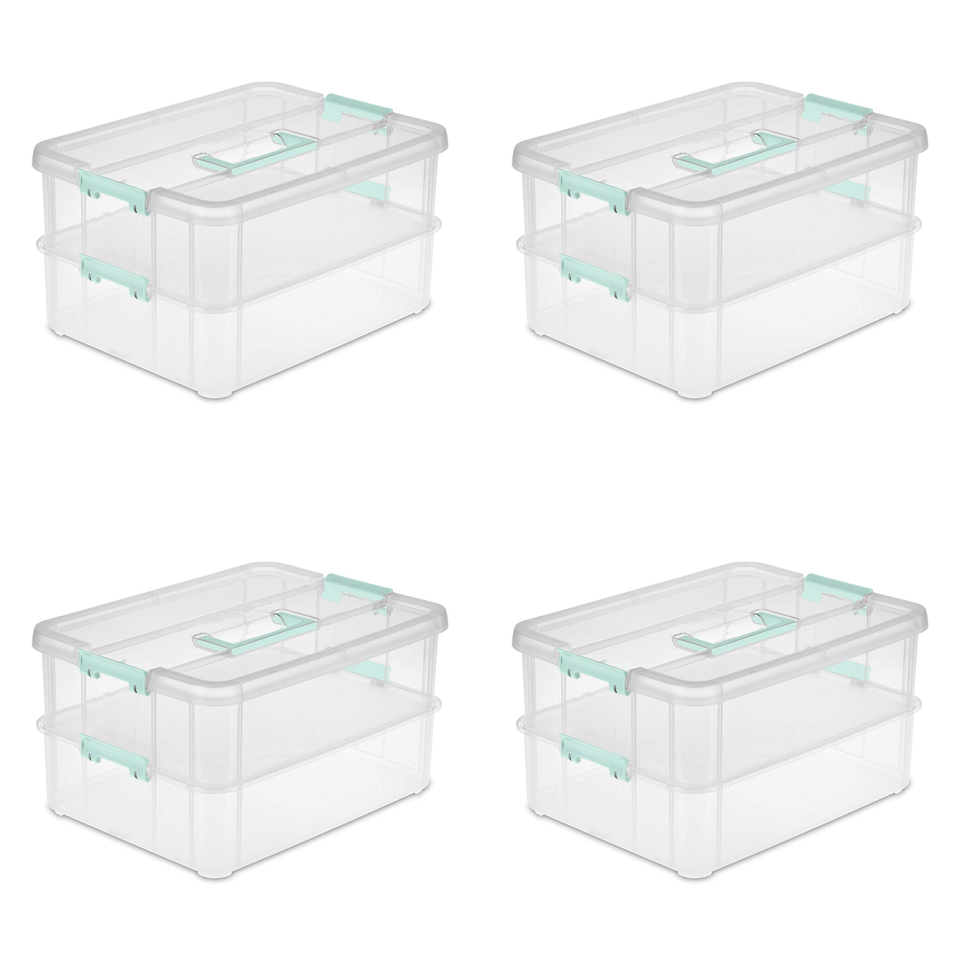 Sterilite Stack & Carry 2 Layer Box Small Storage, Clear, Pack of 4